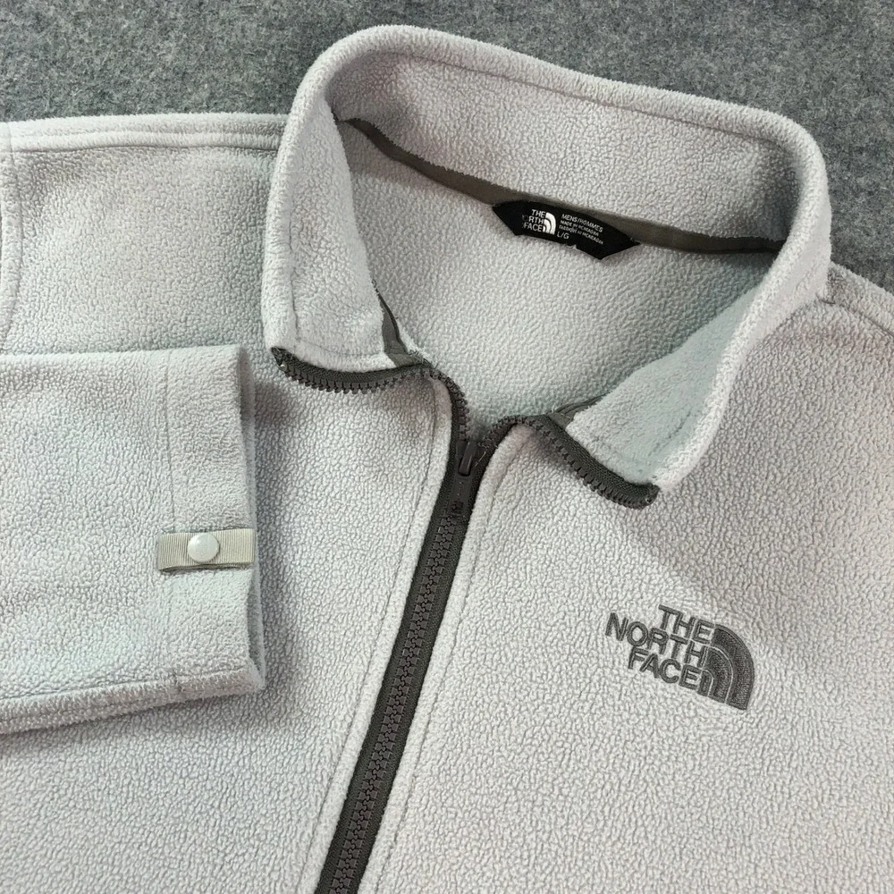 The North Face Mens Fleece Jacket Large Full Zip Embroidered Logo Light Gray